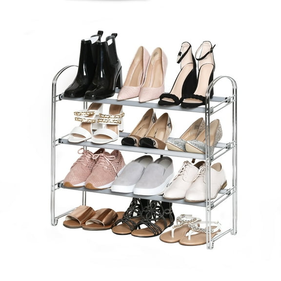 Seville Classics Expandable and Adjustable Shoe Rack Organizer, for Bedroom, Closet, Entryway, Hallway, Chrome Plated, 3-Tier