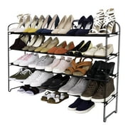 Seville Classics Expandable and Adjustable Sturdy Shoe Rack Organizer, for Bedroom, Closet, Entryway, Hallway, Black, 4-Tier