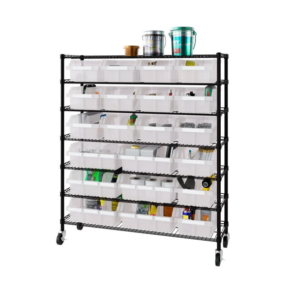 Seville Classics Extra-Wide 7-Tier NSF 21-Bin Rack, 48" W x 14.25" D x 56" H, Semi-Translucent Frosted White