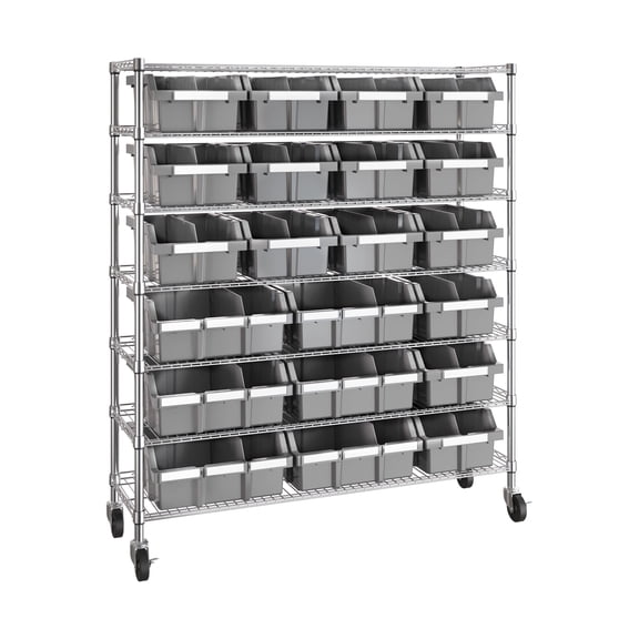 Seville Classics Extra-Wide 7-Tier NSF 21-Bin Rack, 48" W x 14" D x 56" H, Gray