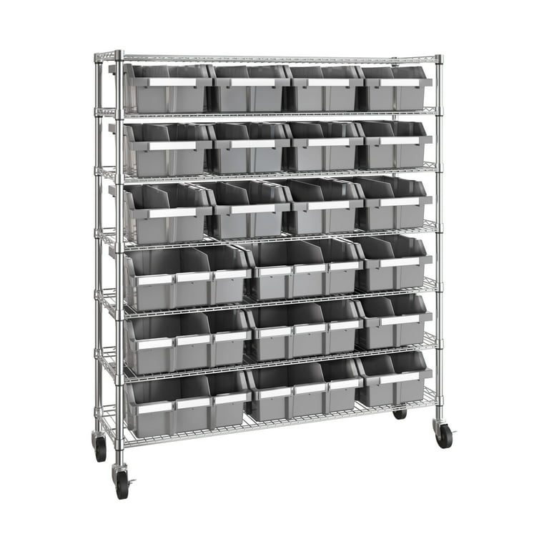 ARCHIVIO グレー 48 Seville Classics 7-Tier 21-Bin Rack with Wheels, 48