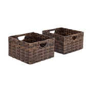 Seville Classics Foldable Handwoven Cube Storage Basket 2-Pack, Mocha Brown