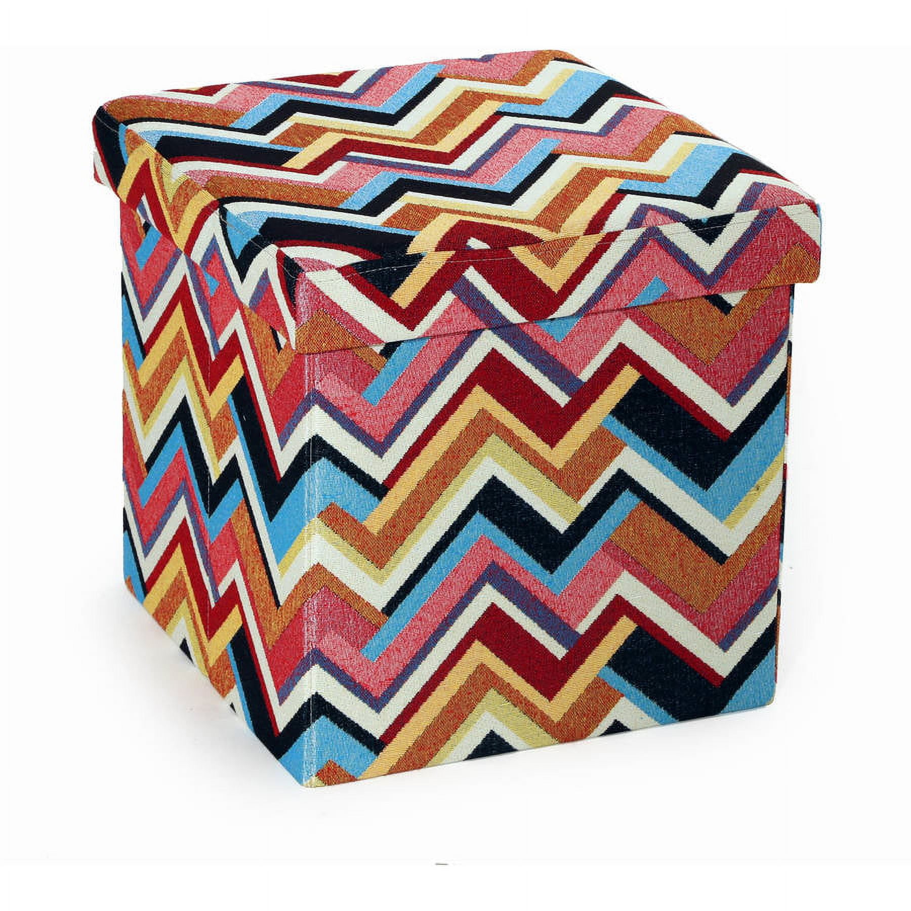 Seville Classics Foldable Storage Cube/Ottoman, MultiColor Chevron