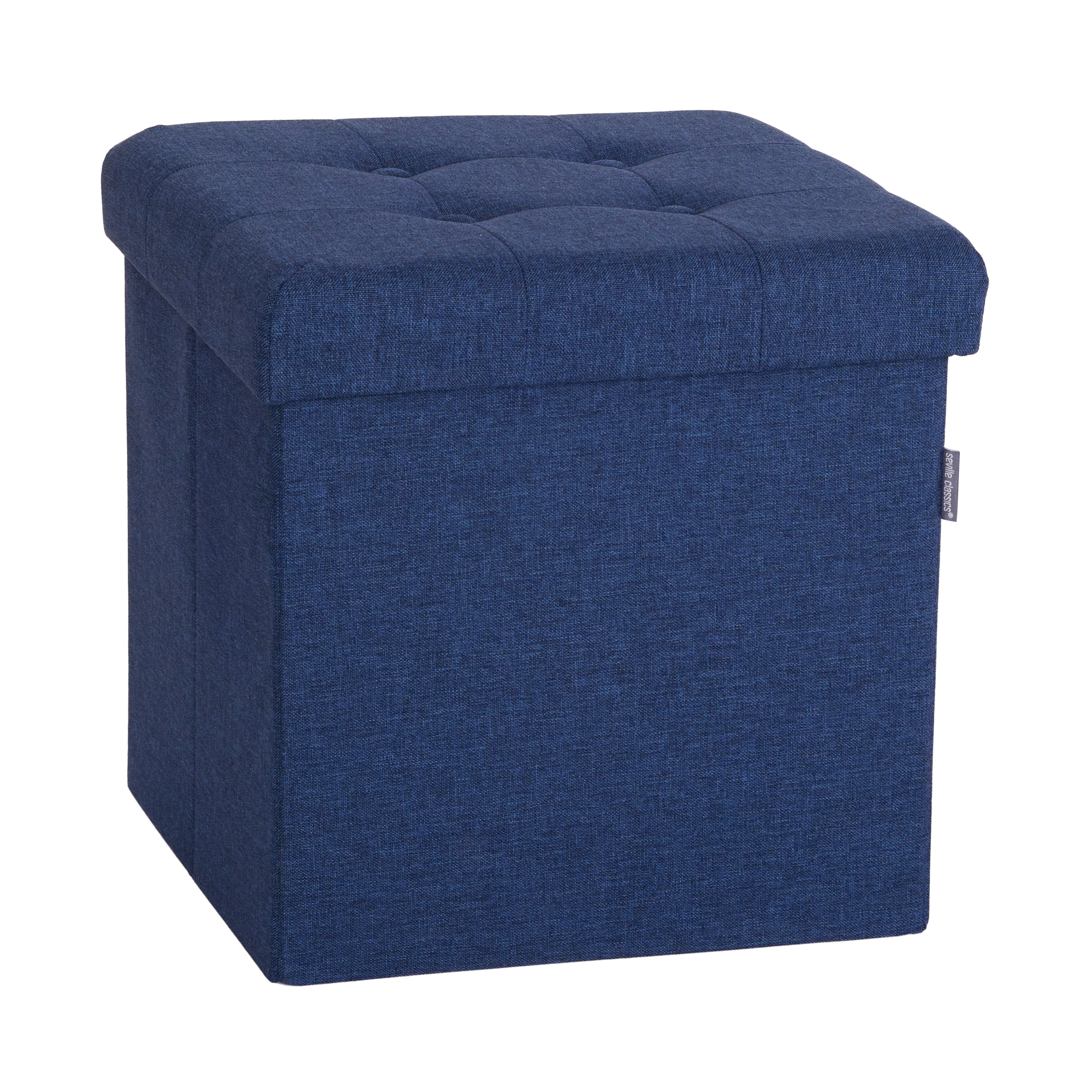 Seville Classics Foldable Tufted Storage Cube Ottoman, Midnight Blue