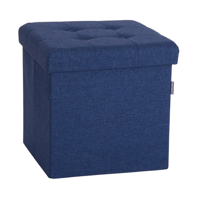 Seville Classics Foldable Tufted Storage Cube Ottoman, Midnight Blue