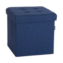 Seville Classics  Foldable Tufted Storage Cube Ottoman, Midnight Blue