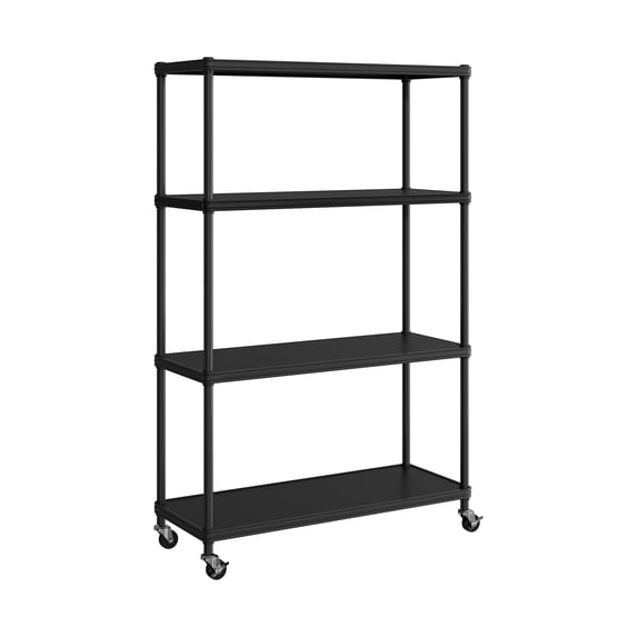 Seville Classics HOME 4-Tier Steel Wire Shelving with Wheels, 36" W x 14" D x 56.5" H, Black