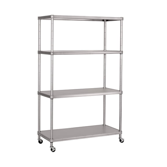 Seville Classics HOME 4-Tier Steel Wire Shelving with Wheels, 36" W x 14" D x 56.5" H, Platinum
