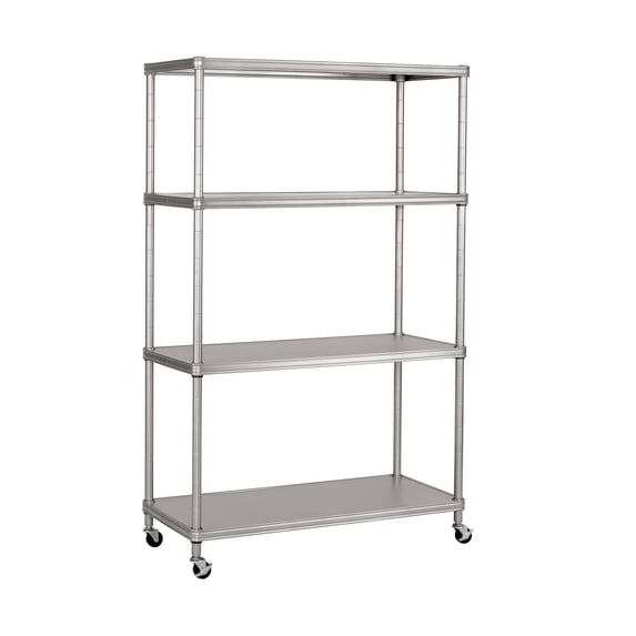 Seville Classics HOME 4-Tier Steel Wire Shelving with Wheels, 36" W x 14" D x 56.5" H, Platinum