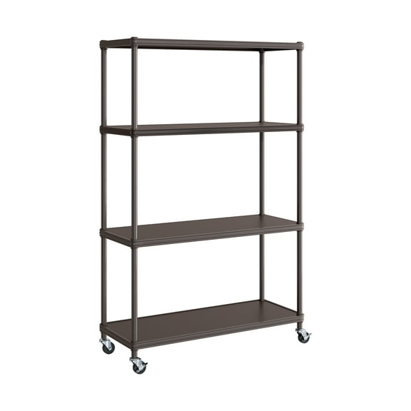 Seville Classics HOME 4-Tier Steel Wire Shelving with Wheels, 36" W x 14" D x 56.5" H, Rich Brown