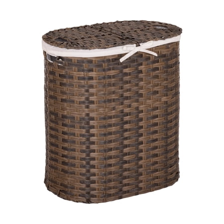 Seville Classics Hand-Woven Oval Double Laundry Hamper /w Liner, Mocha