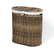 Seville Classics Hand-Woven Oval Double Laundry Hamper with Liner, Mocha