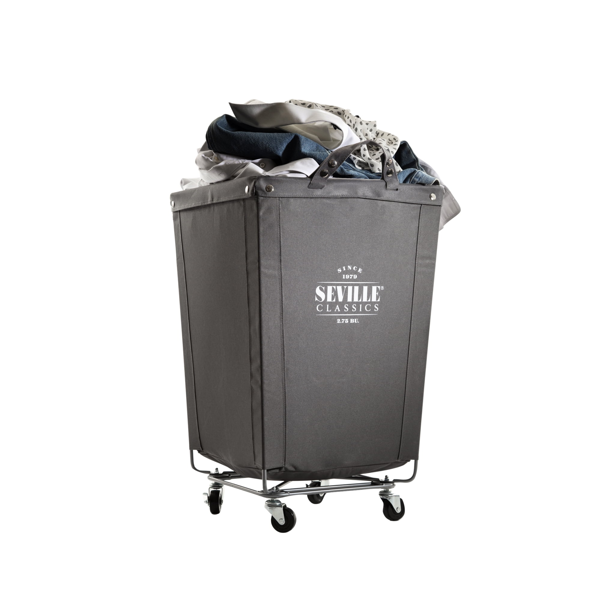 Gray Heavy Duty Canvas Laundry Hamper with Wheels