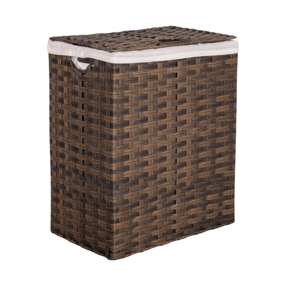 Seville Classics Handwoven Lidded Removable Washable Canvas Liner Portable Laundry Hamper Bin, Mocha Brown