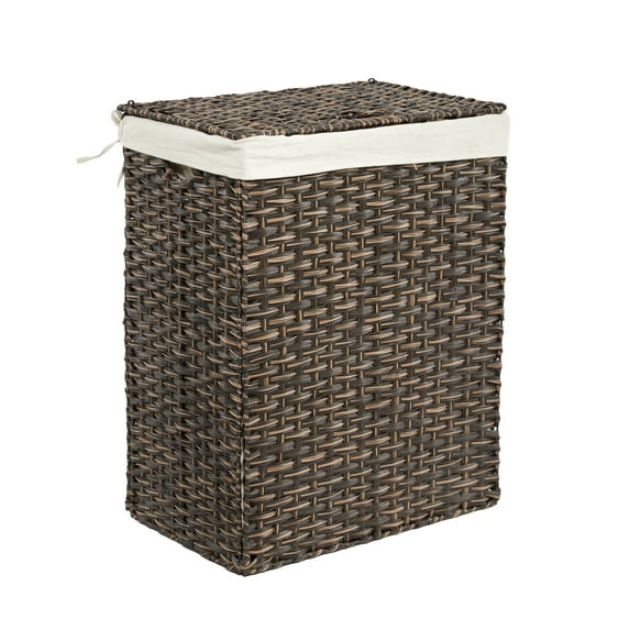Seville Classics Handwoven Lidded Removable Washable Canvas Liner Portable Laundry Hamper Bin, Mocha Brown