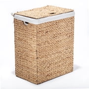 Seville Classics Lidded Foldable Water Hyacinth Laundry Basket with Washable Liner, Brown