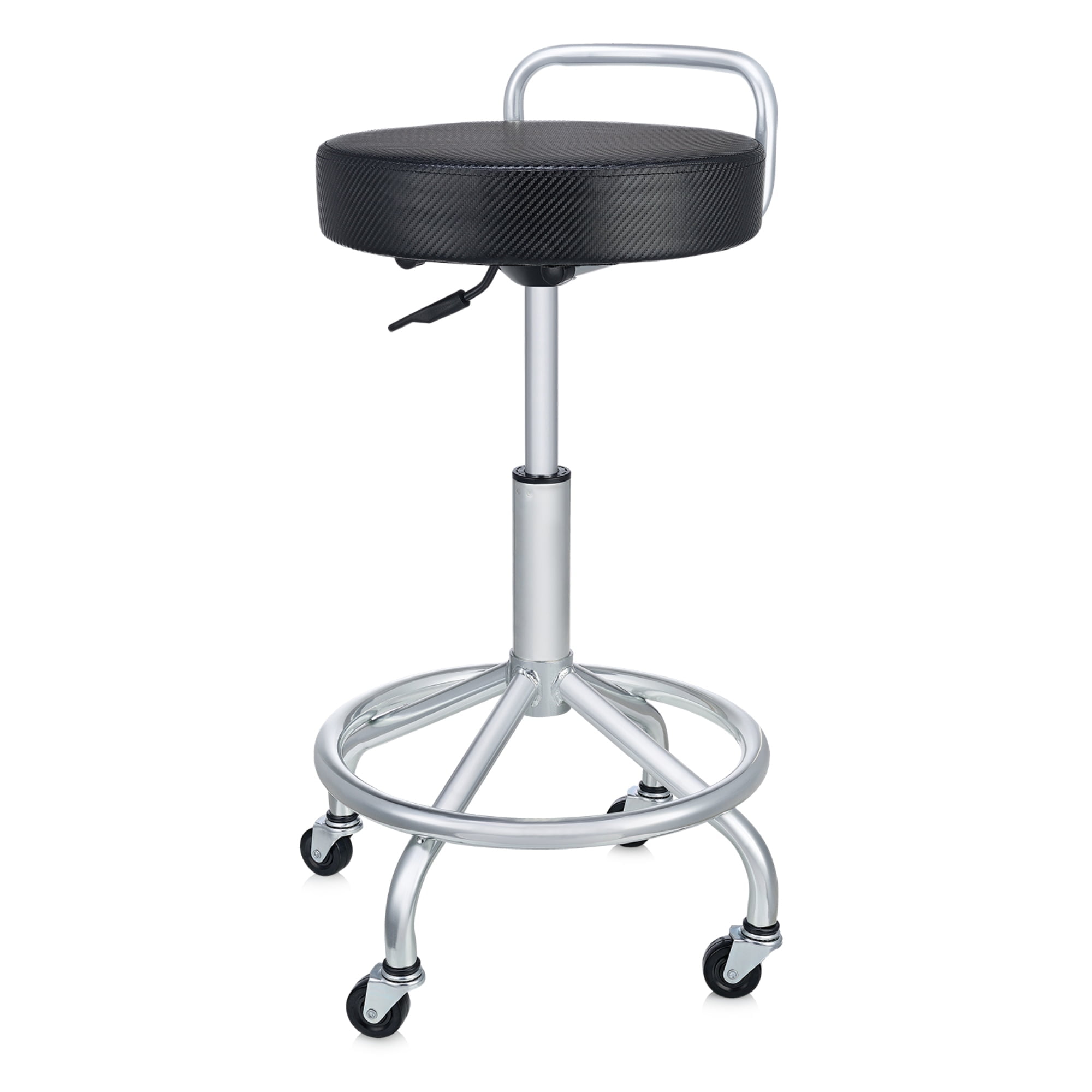 Adjustable Height Black Metal Swivel Laboratory Stool with Wheels
