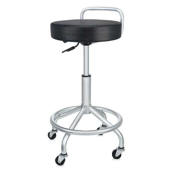 Seville Classics Modern Ergonomic Pneumatic Height Adjustable 360-Degree Swivel Stool Chair, for Drafting, Office, Home, Garage, Work Desk, Black, Cushioned Seat w/ Wheels