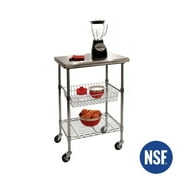 Seville Classics Stainless Steel Kitchen Cart Work Table with Adjustable Shelf, Pull-Out Storage Basket & Locking Wheels, Chrome