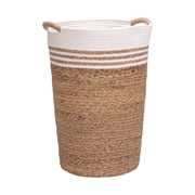 Seville Classics Natural Water Hyacinth and Rope Round Hamper with Liner, White
