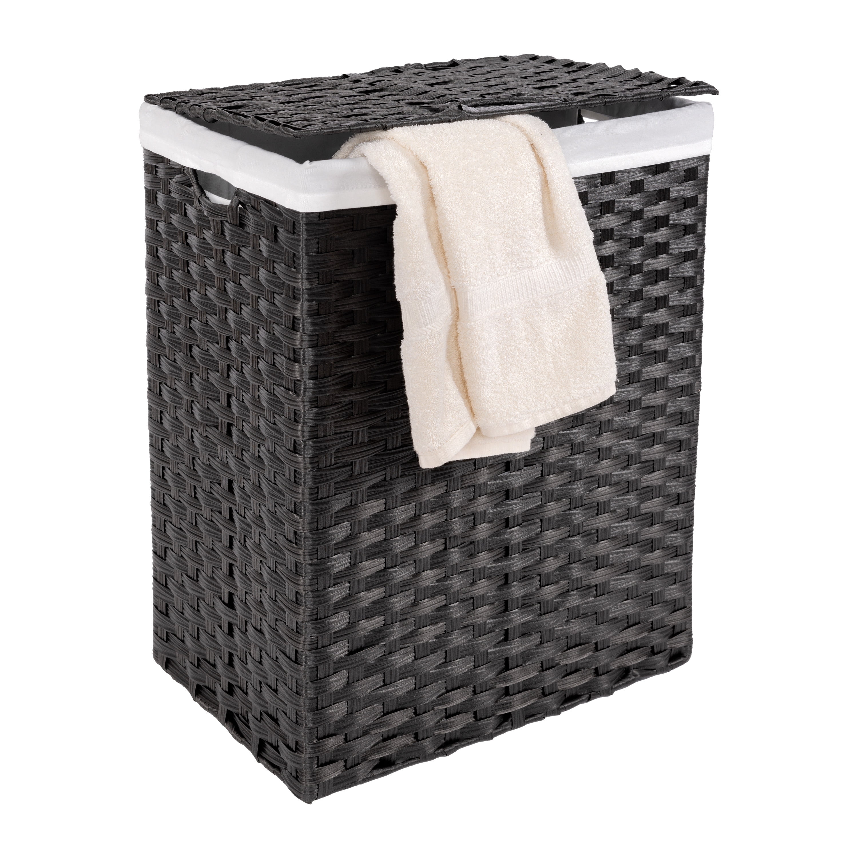 Black Handwoven Plastic Collapsible Frame Hamper with Lid