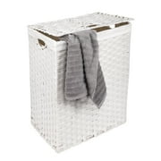 Seville Classics Premium Handwoven Portable Laundry Bin Basket with Carrying Handles, Household Storage for Clothes, Linens, Sheets, Toys, White, Rectangular Hamper