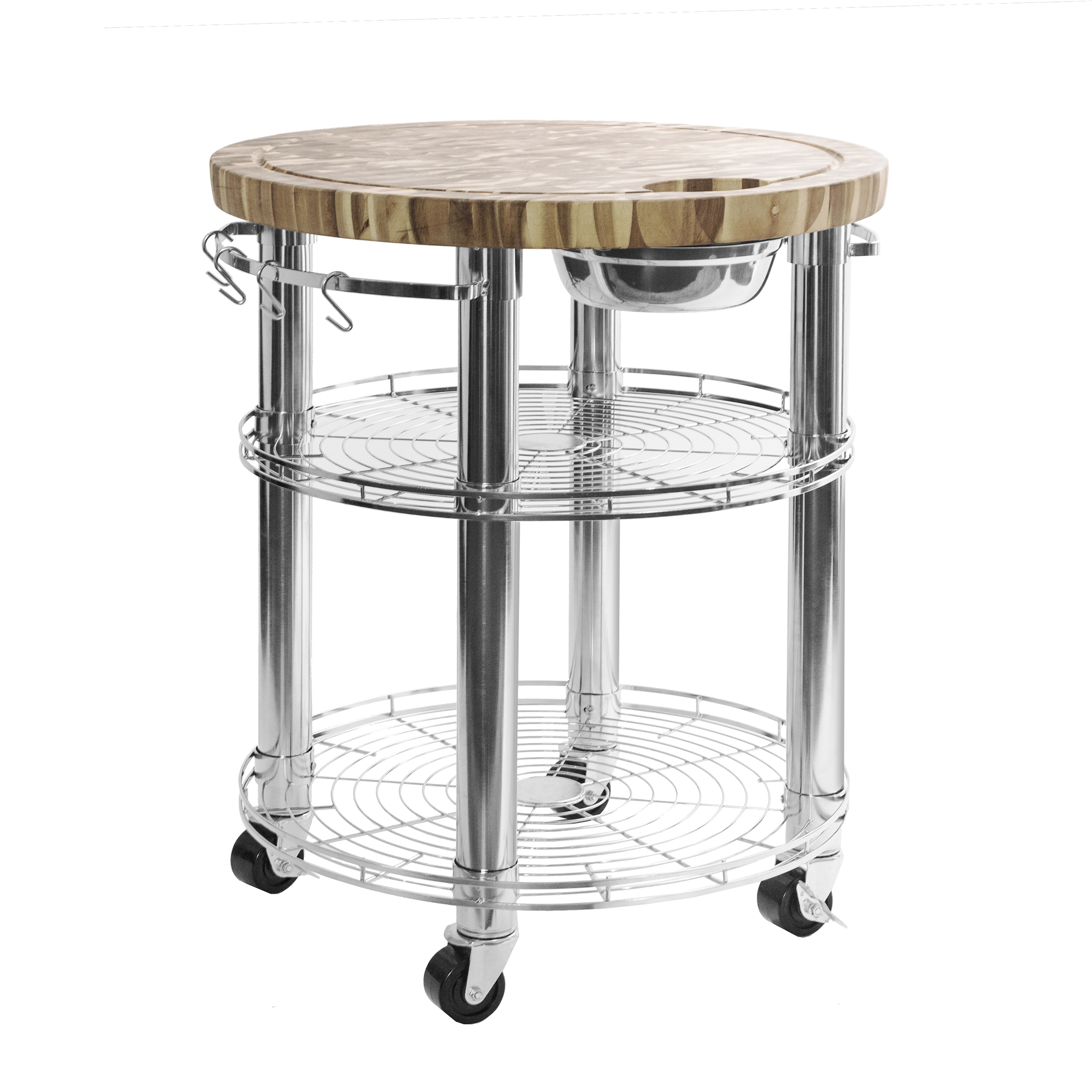 Seville Classics Rolling Butcher Block Top Kitchen Island Cart with Storage, 30 in Diameter x 36 in H - image 1 of 6