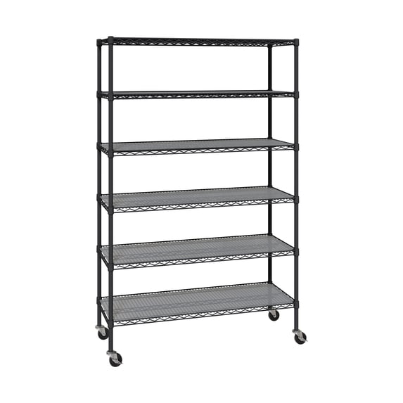 Seville Classics Solid Steel Wire Shelving Storage Unit Adjustable Shelves Organizer Rack, for Home, Kitchen, Office, Garage, Bedroom, Closet, Graphite, 6-Tier, 48" W x 18" D x 75.5” H