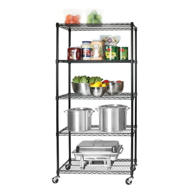 Seville Classics UltraDurable Commercial-Grade 5-Tier NSF-Certified Steel Wire Shelving with Wheels, 36" x 18", Black