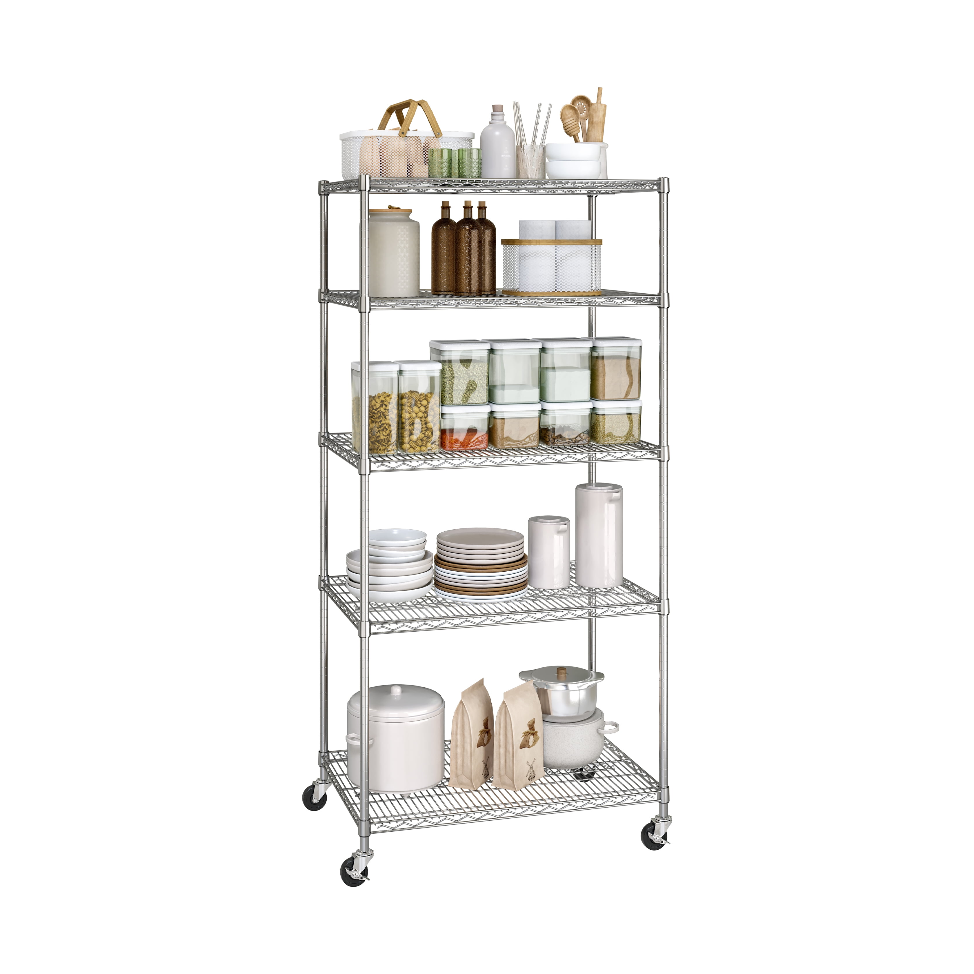 UltraDurable 5-Tier NSF-Certified Steel Wire Shelving with Wheels, 36" x 24"