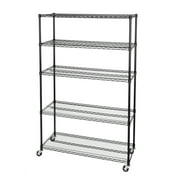 Seville Classics UltraDurable Commercial-Grade 5-Tier NSF-Certified Steel Wire Shelving with Wheels, 48" x 18", Black