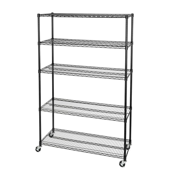 Seville Classics UltraDurable® 5-Tier NSF Steel Wire Shelving, 48" W x 18" D, Black