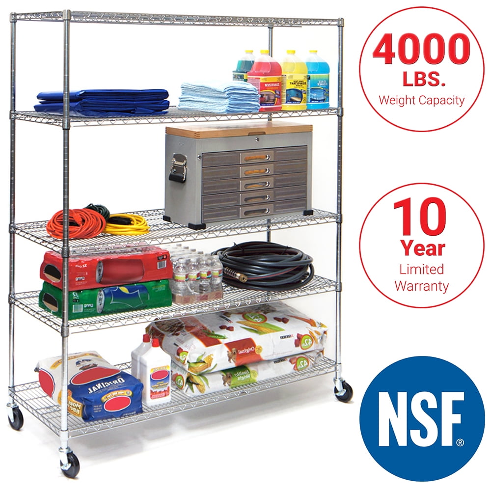 UltraDurable 5-Tier Steel Shelving with Wheels, 60" W x 24" D