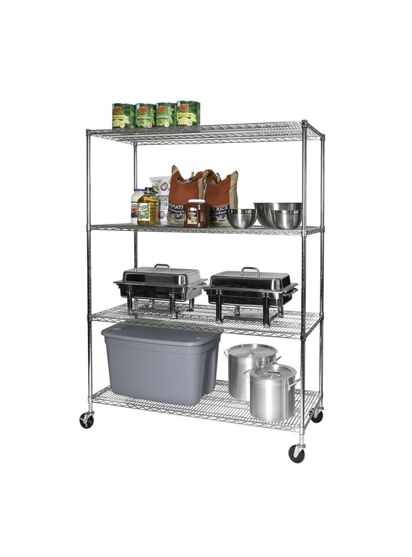 Seville Classics UltraDurable Commercial-Grade 5-Tier NSF-Certified Steel Wire Shelving with Wheels 60" x 24", Silver