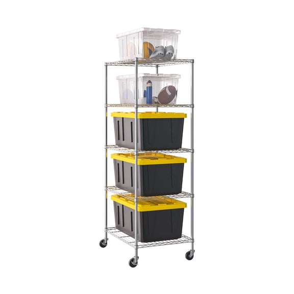 Seville Classics UltraDurable Heavy Duty NSF Solid Steel Wire Rack Storage Unit, Chrome, 5-Tier Tote Shelving, 25" W x 33" D