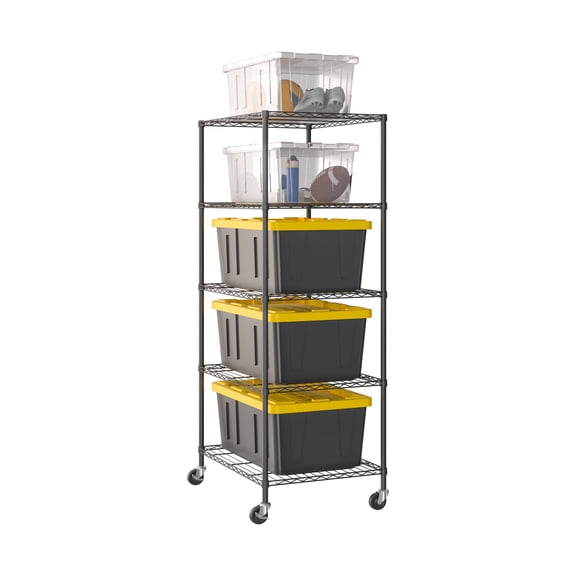 Seville Classics UltraDurable Heavy Duty NSF Solid Steel Wire Rack Storage Unit, Graphite, 5-Tier Tote Shelving, 25" W x 33" D