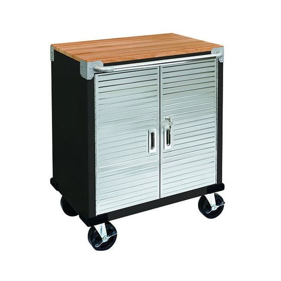 Seville Classics UltraHD Lockable 2-Door Rolling Storage Cabinet, Graphite, 28" W x 18" D x 34.5" H (21.1" D with Handle Bars)