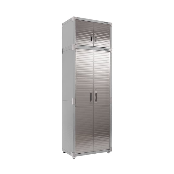 Seville Classics UltraHD 2-Piece Heavy Duty Mega Solid Steel Metal 2-Door Lockable Stacker Wall Storage, Cabinet Set, Graphite, 30" W x 18" D x 90.5" H
