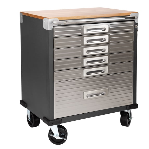 Seville Classics UltraHD 6-Drawer Rolling Lockable Storage Small Cabinet, 28" Wx 18" D x 34.5" H, Graphite