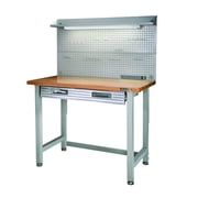 Seville Classics UltraHD  Heavy Duty Commercial Lighted Workcenter Workbench w/ Wood Top and Pegboard, Granite, 48" W x 24" D x 65.5" H