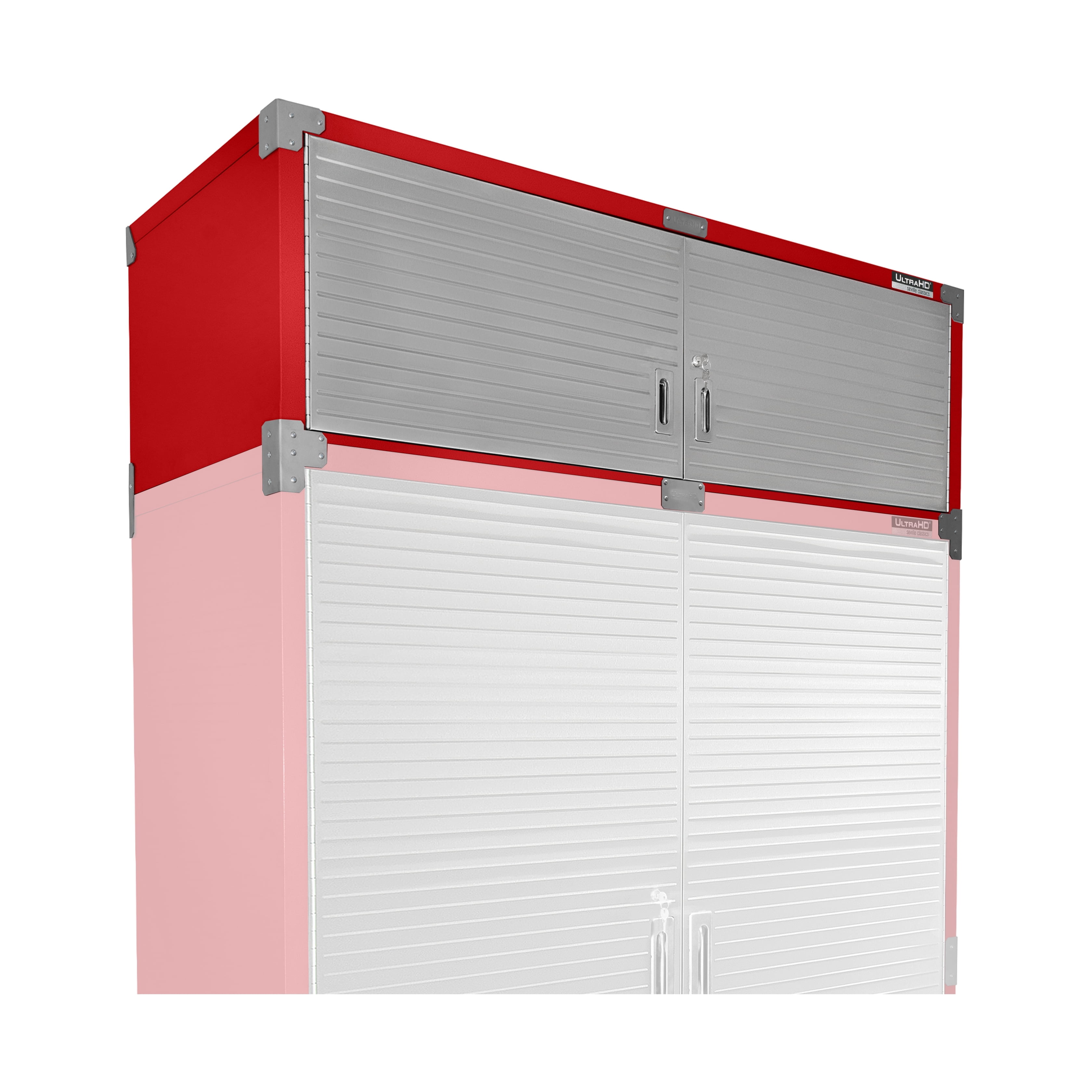 Seville Classics UltraHD® Stacking Top Steel Body Lockable Storage Cabinet Organizer Shelving Unit, 60" W x 24" D x 18.5" H, Red