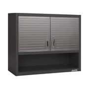 Seville Classics UltraHD  Double Door Lockable Wall Cabinet with Open Shelf, 36 W x 12 D x 30 H, Graphite