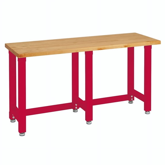 Seville Classics UltraHD Heavy Duty Height Adjustable Workbench Table w/Solid Wood Top 1000 lbs. Weight Capacity Workstation, Red