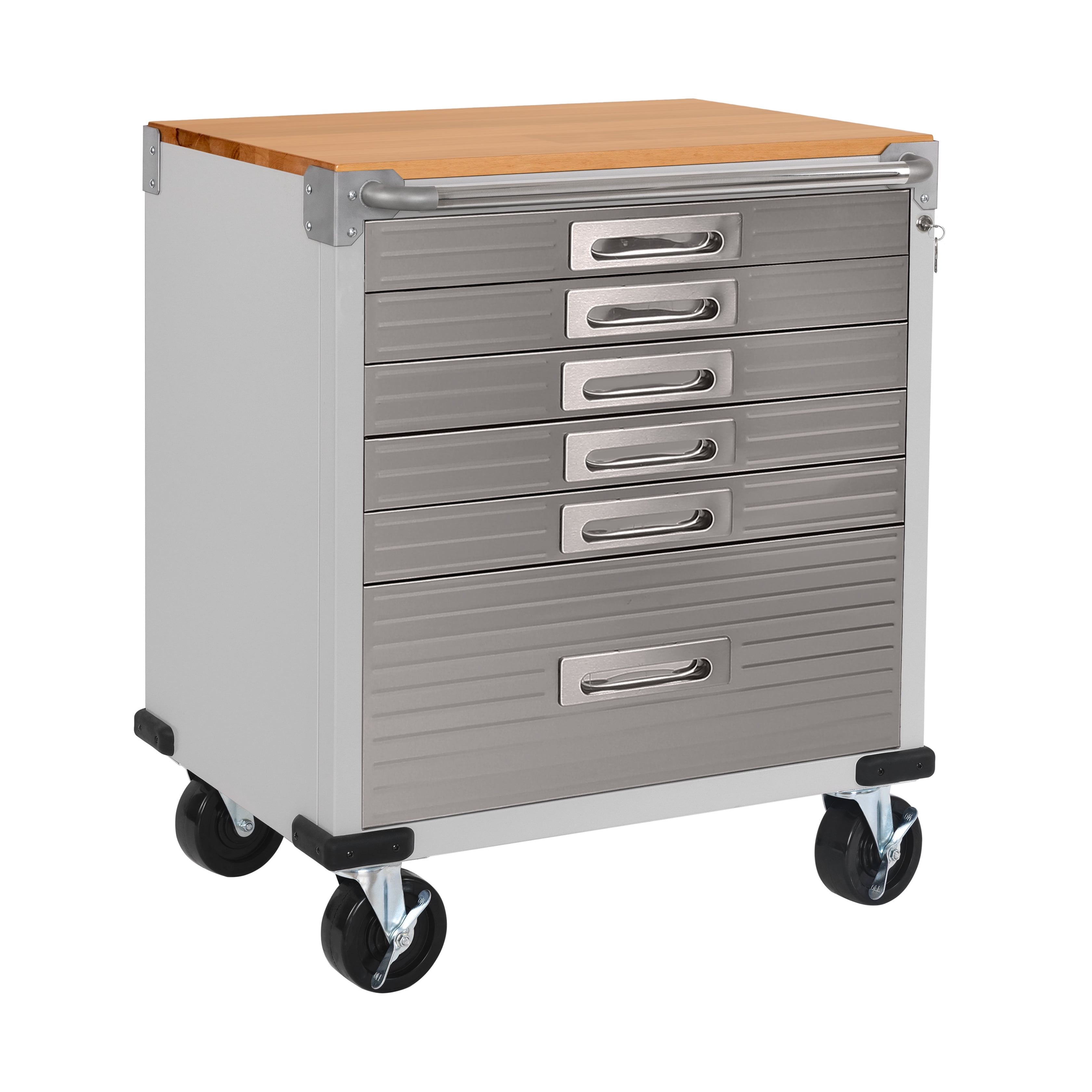 Seville Classics UltraHD Heavy Duty Rolling Workbench with Wood Top, Granite, 6-Drawer Soft Close, 28" W x 25" D