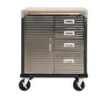 thumbnail image 1 of Seville Classics UltraHD® Heavy Duty Rolling Cabinet Workbench Table w/ Solid Wood Top, Workstation for Garage, Office, Workshop, Graphite, 1-Door, 4-Drawer (28" W x 25" D), 1 of 14