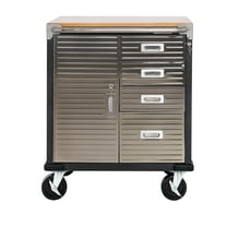 Seville Classics UltraHD® Heavy Duty Rolling Cabinet Workbench Table w/ Solid Wood Top, Workstation for Garage, Office, Workshop, Graphite, 1-Door, 4-Drawer (28" W x 25" D)