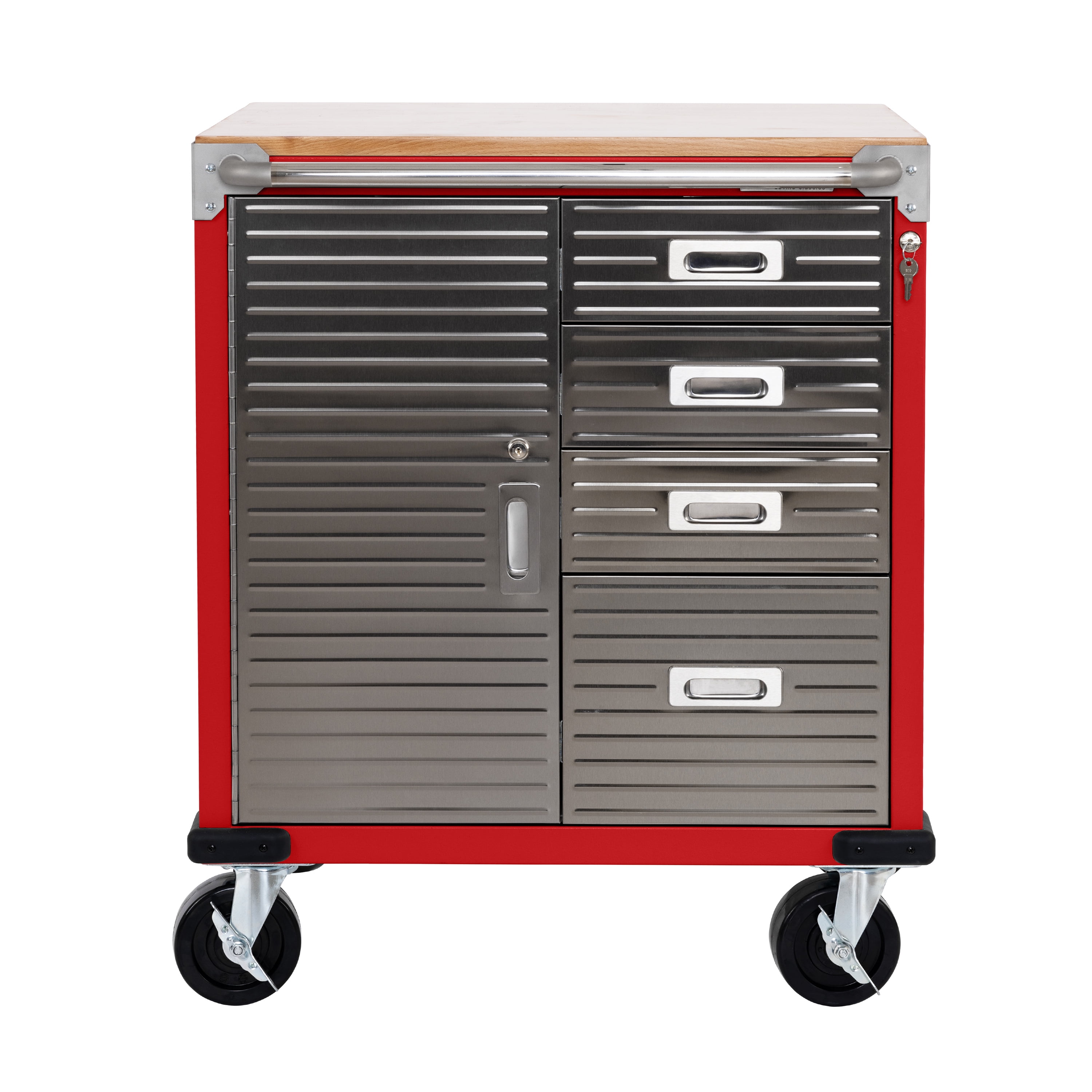 Seville Classics UltraHD Heavy Duty Rolling Cabinet Workbench Table w Solid Wood Top Workstation for Garage Office Workshop Red 1 Door 4 Drawer 28 W x 25 D Walmart