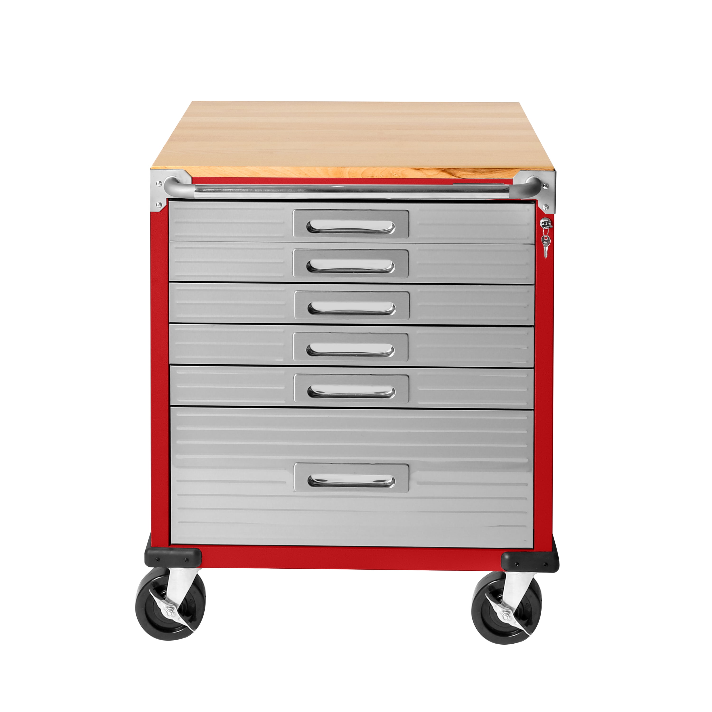 Seville Classics UltraHD Heavy Duty Rolling Cabinet Workbench Table w Solid Wood Top Workstation for Garage Office Workshop Red 6 Drawer 28 W x 25 D Walmart