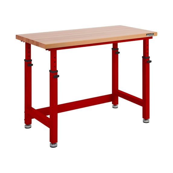 Seville Classics UltraHD® Height Adjustable 4-Foot Heavy-Duty Wood Top Workbench, 48" W x 24" D x (28" to 41.5" H), Red