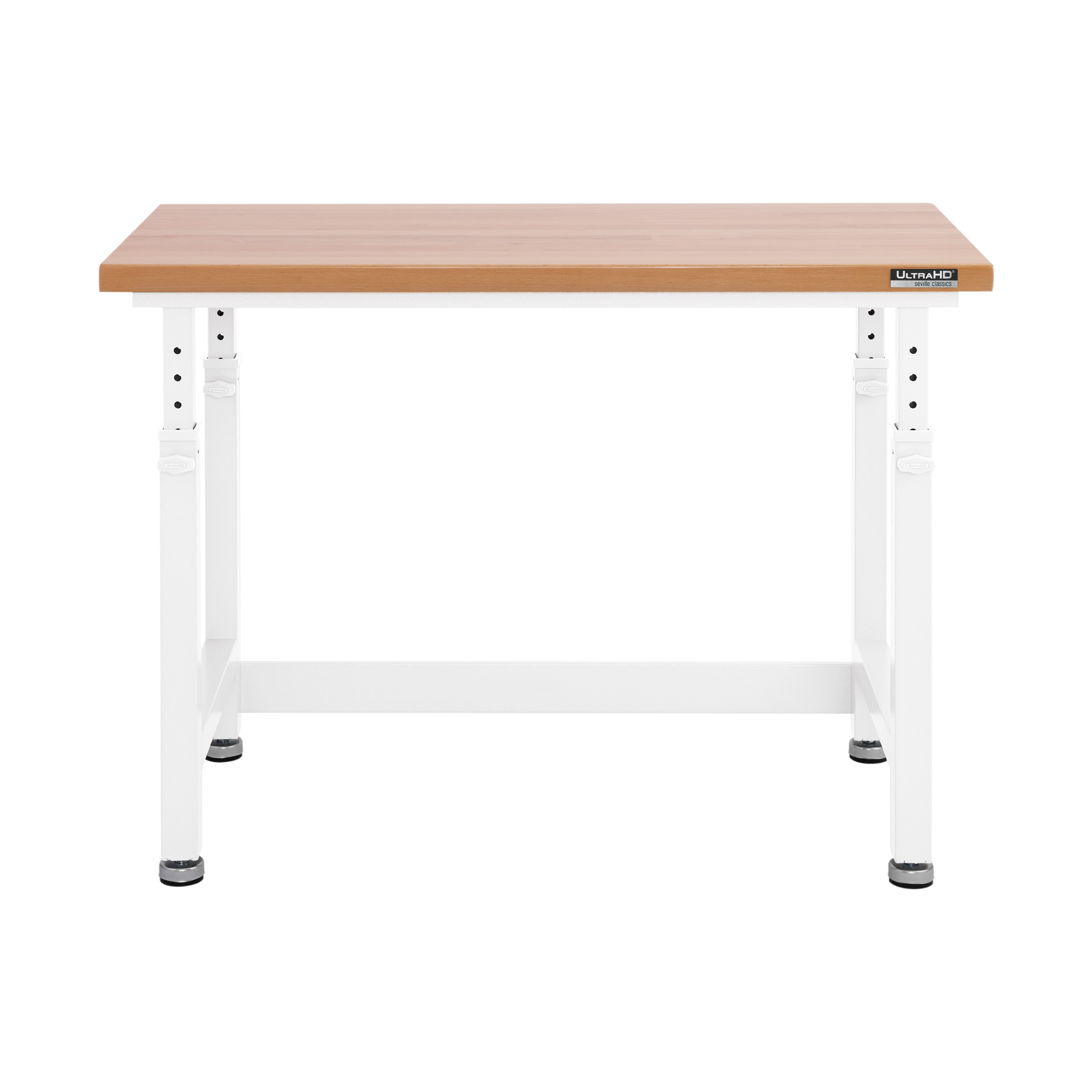 White Adjustable Height Heavy-Duty Wood Top Workbench